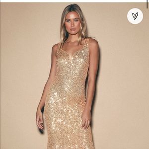 Lulus Forever Glam Gold Sequin Mermaid Maxi Dress